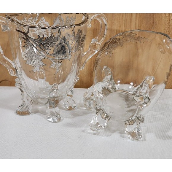 Viking Glass Silver City Flanders Creamer and Sugar 4 toed poppy silver overlay - Picture 7 of 12